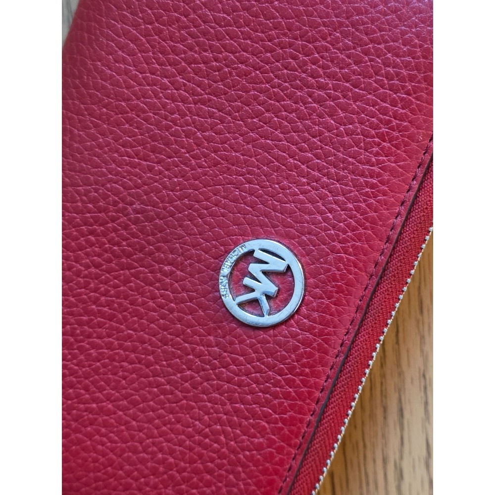 Michael Kors Fulton Zip Large Phone/Wristlet Dark Sangrine Red Pebbled Leather - Picture 9 of 14